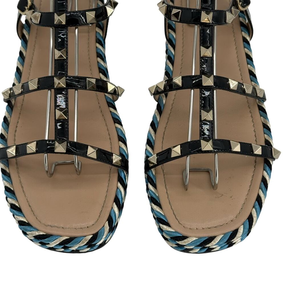 Valentino Rockstud Caged Leather Platform Sandals EU 40 Blue Braided - Picture 3 of 12